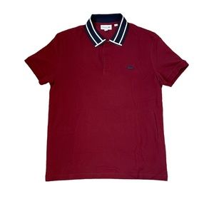 LACOSTE Men’s Slim Fit Cotton Polo Size 5 Burgundy Navy Blue White